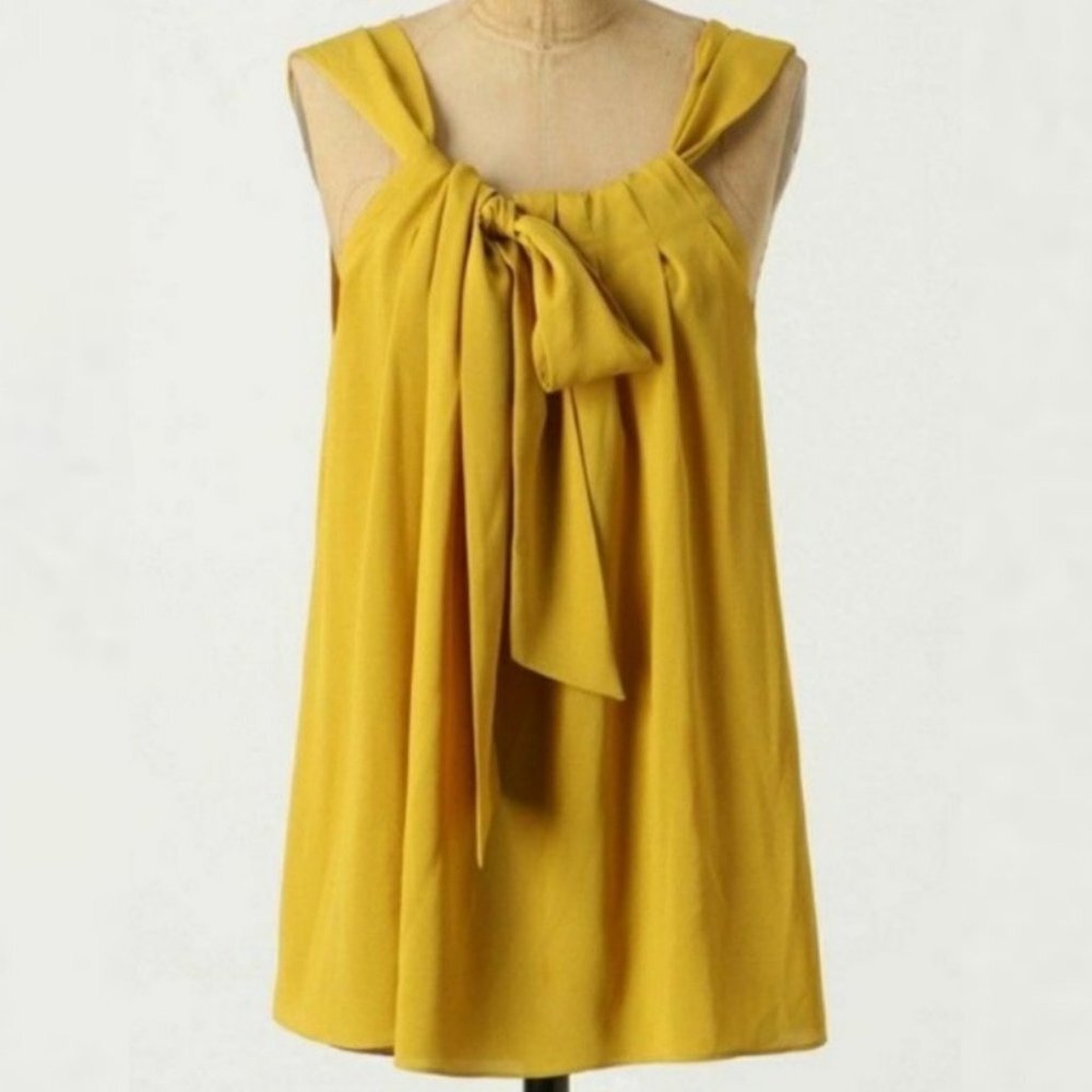 Anthropologie Lilis Closetβ Mustard Yellow Tie Neck Top Blouse Size XS Bohemian